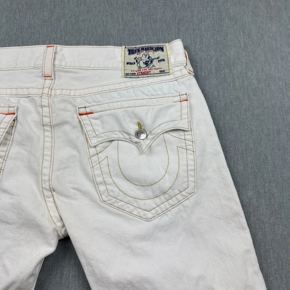 Vintage True Religion Jeans Men 38 Fit 38X33 White Straight Flap Pocket Made USA